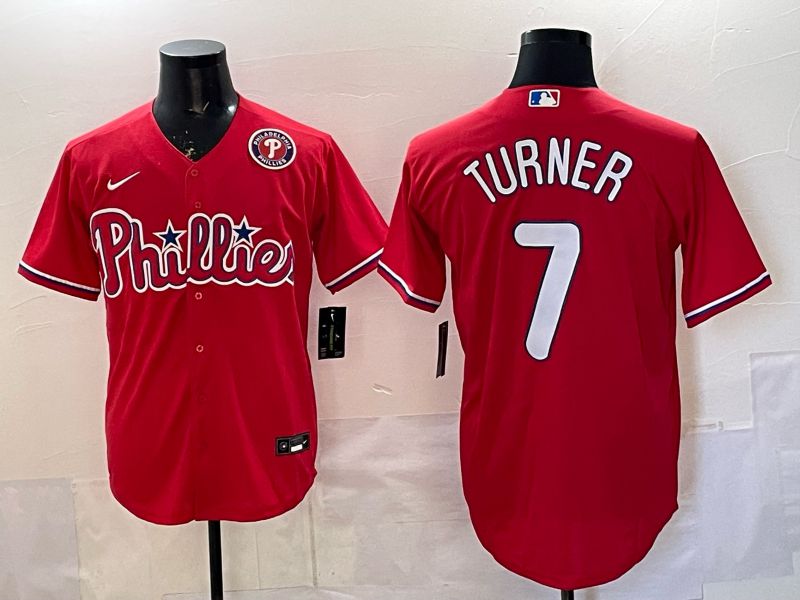 Men 2026 Nike Philadelphia Phillies #7 Turner Red Game MLB Jersey 04